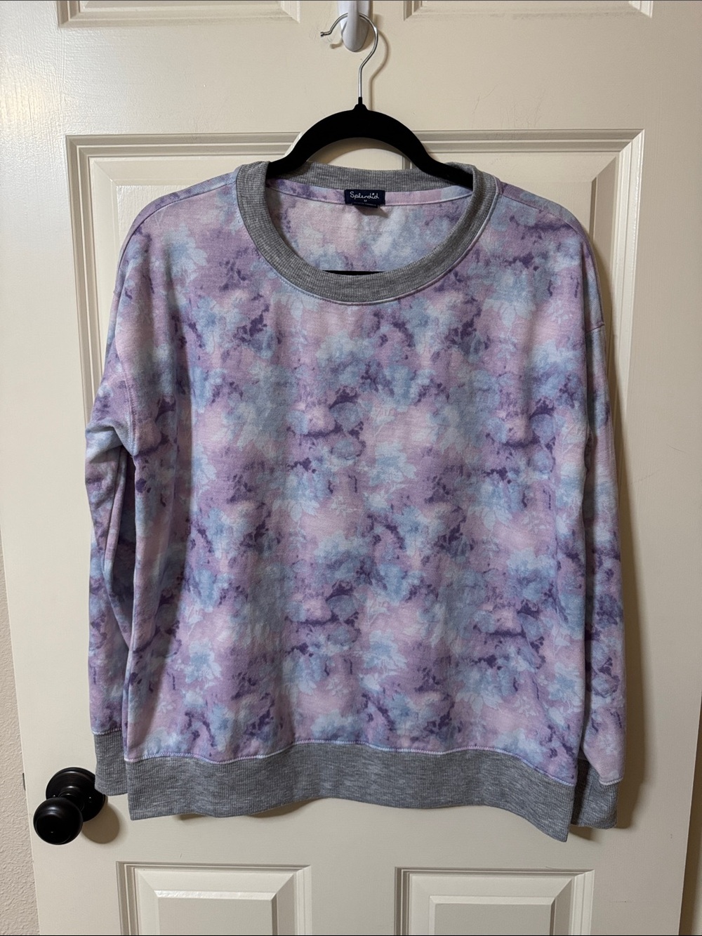 Splendid Lavender and Gray floral Tie-Dye style Crewneck Pullover